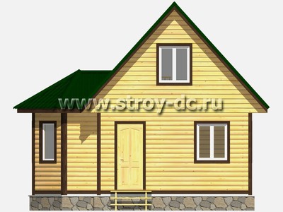 Дом из бруса, проект Д14, с мансардой, эркером, двухскатной крышей и одной спальней, размером 5х7 метров, площадью 52 квадратных метра - фото проекта 3