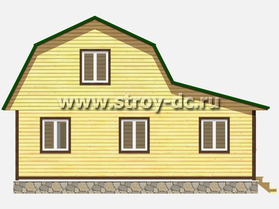 Дом из бруса, проект Д17, с мансардой, кухней-верандой, ломаной крышей и одной спальней, размером 6х9 метров, площадью 73,23 квадратных метра - фото проекта 3