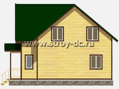 Дом из бруса, проект Д32, с мансардой, торцевой верандой, многоскатной крышей, крыльцом и четырьмя спальнями, размером 8,5х9 метров, площадью 124,77 квадратных метра - фото проекта 4