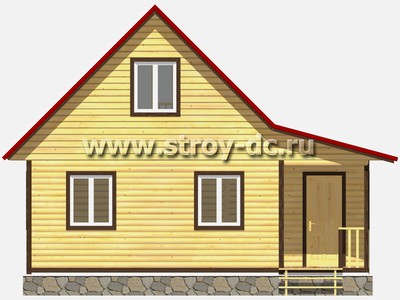Дом из бруса, проект Д4, с мансардой, угловой террасой, двухскатной крышей, крыльцом и одной спальней, размером 6х8 метров, площадью 75 квадратных метров - фото проекта 3