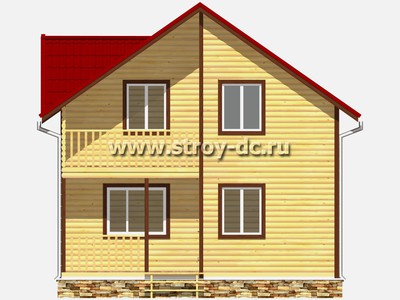 Дом из бруса, проект Д60, с мансардой, террасой, балконом, двухскатной крышей, крыльцом и двумя спальнями, размером 6х7 метров, площадью 72,9 квадратных метра - фото проекта 3
