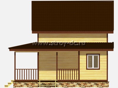 Каркасный дом, проект Д74, с открытой угловой террасой, двухскатной крышей, крыльцом и двумя спальнями, размером 8х8 метров, площадью 90 квадратных метров - фото проекта 4