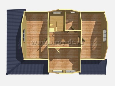 Дом из бруса, проект Д84, с мансардой, террасой, многоскатной крышей, крыльцом и четырьмя спальнями, размером 7,5х12 метров, площадью 120,48 квадратных метров - фото проекта 2
