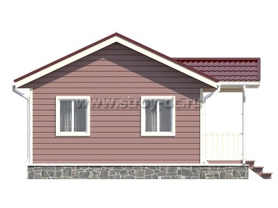 Дом из бруса, проект Д88, с террасой, двухскатной крышей, крыльцом и двумя спальнями, размером 7,5х10 метров, площадью 43,41 квадратных метра - фото проекта 5