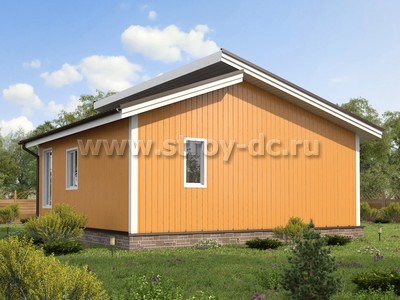Каркасный дом, проект Д95, с террасой, двухскатной крышей, крыльцом и двумя спальнями, размером 8х8 метров, площадью 45,21 квадратных метров - фото проекта 2