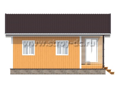 Каркасный дом, проект Д95, с террасой, двухскатной крышей, крыльцом и двумя спальнями, размером 8х8 метров, площадью 45,21 квадратных метров - фото проекта 5