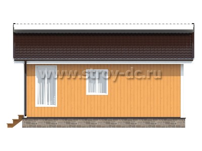 Каркасный дом, проект Д95, с террасой, двухскатной крышей, крыльцом и двумя спальнями, размером 8х8 метров, площадью 45,21 квадратных метров - фото проекта 7