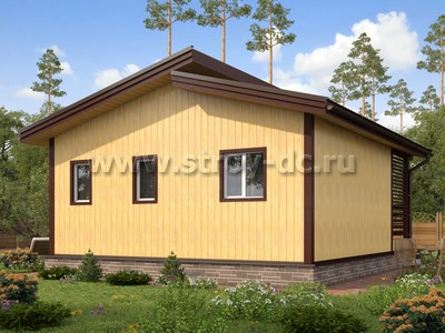 Каркасный дом, проект Д96, с террасой, двухскатной крышей и двумя спальнями, размером 7х8 метров, площадью 35,22 квадратных метров - фото проекта 3